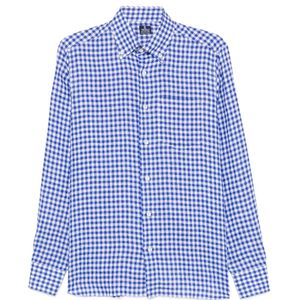 Truzzi Blue Gingham-Pattern Button-Down Shirt for men