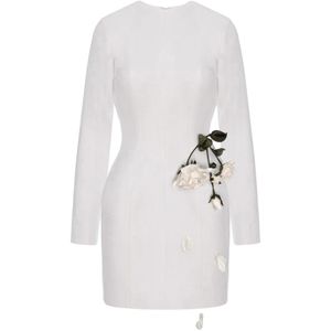 Cristina Savulescu White Rose-Appliqué Long-Sleeves Mini Dress