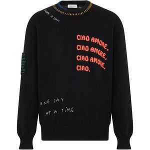 Roberto Collina Black Ciao Amore Embroidered Sweater for men