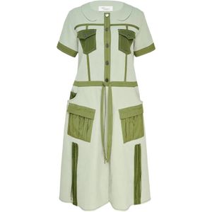 Caroline Hu Green Robe Mi-Longue À Col Claudine