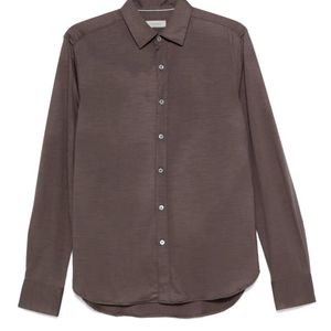 Canali Brown Long-Sleeve Wool Shirt for men