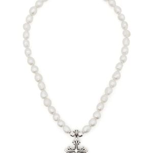 Emanuele Bicocchi White Cross-Pendant Pearl Necklace