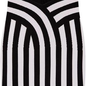 Balmain Black Striped Intarsia-Knit Miniskirt