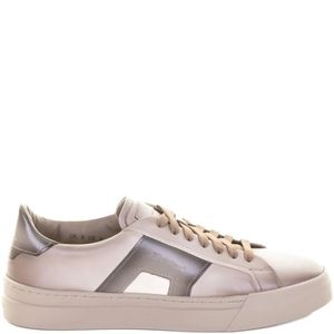 Santoni Brown Panelled Leather Sneakers for men