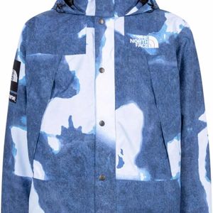 Supreme Blue X The North Face Bleached Denim-Print Mountain Jacket