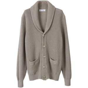 Brunello Cucinelli Grey V-Neck Cardigan for men