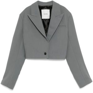 Nanushka Grey Cropped Boxy Fit Blazer