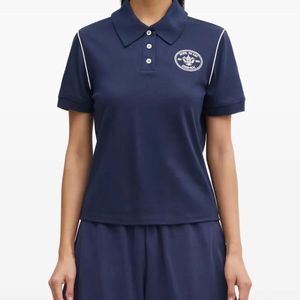 Sporty & Rich Blue Hotel Eden Roc Short-Sleeve Logo Polo Shirt