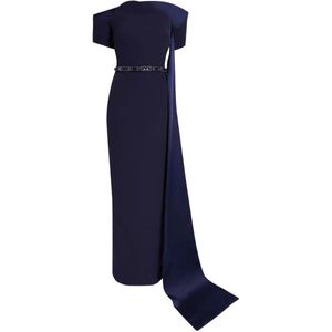Safiyaa Blue Giorgia Asymmetric Sash-Detail Maxi Dress