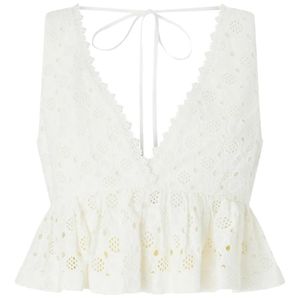 Pinko White Crop Top With Ruffle And Openwork Pattern