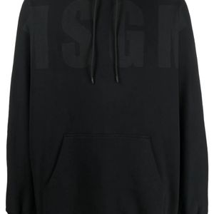 MSGM Black Logo-Print Cotton Hoodie for men