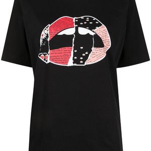 Markus Lupfer Schwarz Alex T-Shirt mit floralem Lippen-Print