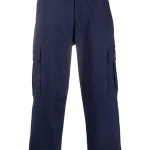 Moschino Blue Logo-Embroidered Cotton Cropped Trousers for men