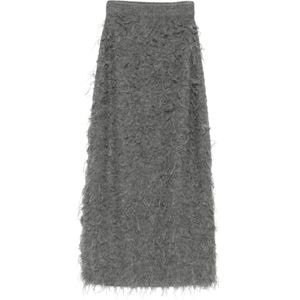 Fabiana Filippi Grey Fringed Knitted Skirt