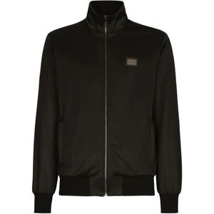Dolce & Gabbana Black Logo-Plaque Zip-Up Jacket for men