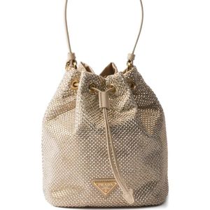 Prada Natural Mini Crystal-Embellished Drawstring Bucket Bag