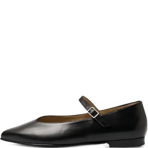 SELECTED Black Pointed-Toe Buckle-Strap Flats