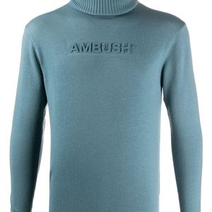 メンズ Ambush ロゴ タートルネック セーター ブルー