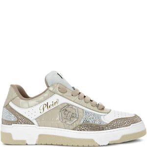 Philipp Plein White Crystal-Embellished Crocodile-Effect Sneakers