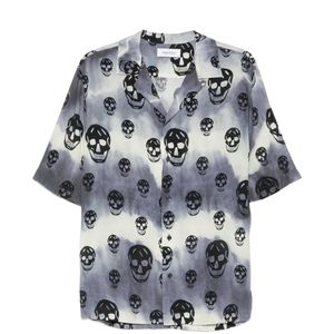 McQueen Grey Tie-Dye Skull Hawaiian Shirt for men