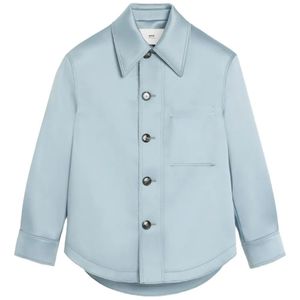 AMI Blue Ami De Coeur Button-Up Satin Jacket