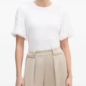 DKNY White Puff-Sleeve T-Shirt