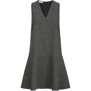 Brunello Cucinelli Grey Virgin-Wool Donegal Mini Dress With Monili