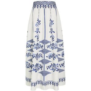 Emporio Sirenuse White Camille Embroidery Midi Skirt