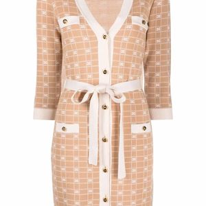 Elisabetta Franchi Natural Logo-Intarsia Knitted Mini Dress
