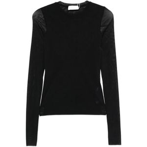 MEIMEIJ Black Sheer-Panel Long-Sleeve T-Shirt