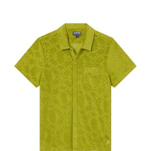 Vilebrequin Green Turtles Net Jacquard Bowling Shirt for men