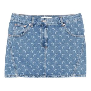 MARINE SERRE Blue "Moon" Laser Wash Denim Mini Skirt