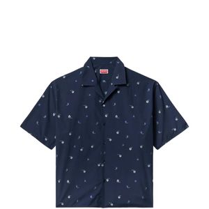 KENZO Blue Ikat Flower Cotton Shirt for men