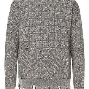 John Richmond Grey Frayed-Hem Sweater for men