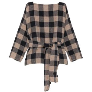 Daniela Gregis Black Check-Pattern Belted Top