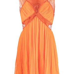 Alberta Ferretti Orange Chiffon Pleated Silk Minidress