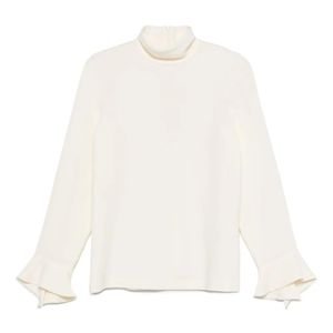 Alberto Biani White High-Neck Bell-Sleeve Blouse