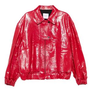 Cassell Red Embossed Leather Bomber Jacket