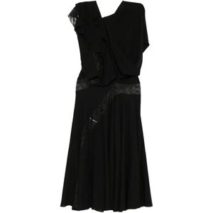 Junya Watanabe Black Ruffled Lace-Panelled Dress