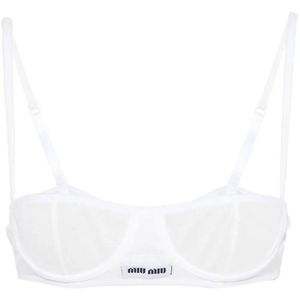 Miu Miu White Ribbed Knit Denim Bra
