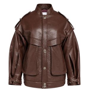 WEILI ZHENG Brown Detachable-Sleeve Epaulette Jacket