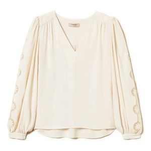 Twinset Natural Embroidered Puff-Sleeve Blouse