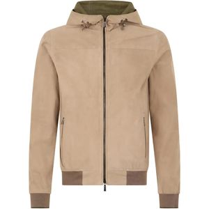 Moorer Natural Hooded Zip Leather Jacket for men