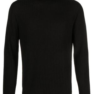 Giorgio Armani Black Roll-Neck Intarsia-Knit Jumper for men