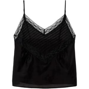 Re/done Black Caraco Sofia Plissé Bordé De Dentelle