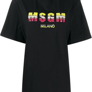 MSGM スパンコール ロゴ Tシャツ ブラック