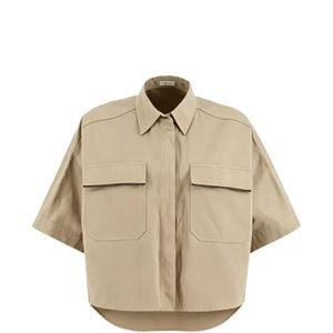 Brunello Cucinelli Natural Monili-Trimmed Boxy-Fit Shirt
