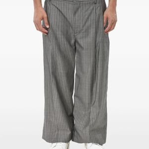 Hed Mayner Grey Pinstriped Pleated Trousers for men
