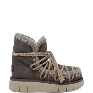 Mou Brown Eskimo Crochet-Trim Lace-Up Boots