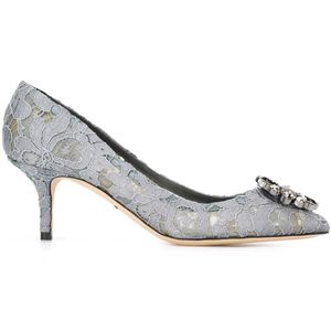 Dolce & Gabbana Grey Taormina-Lace Crystal-Embellished Pumps